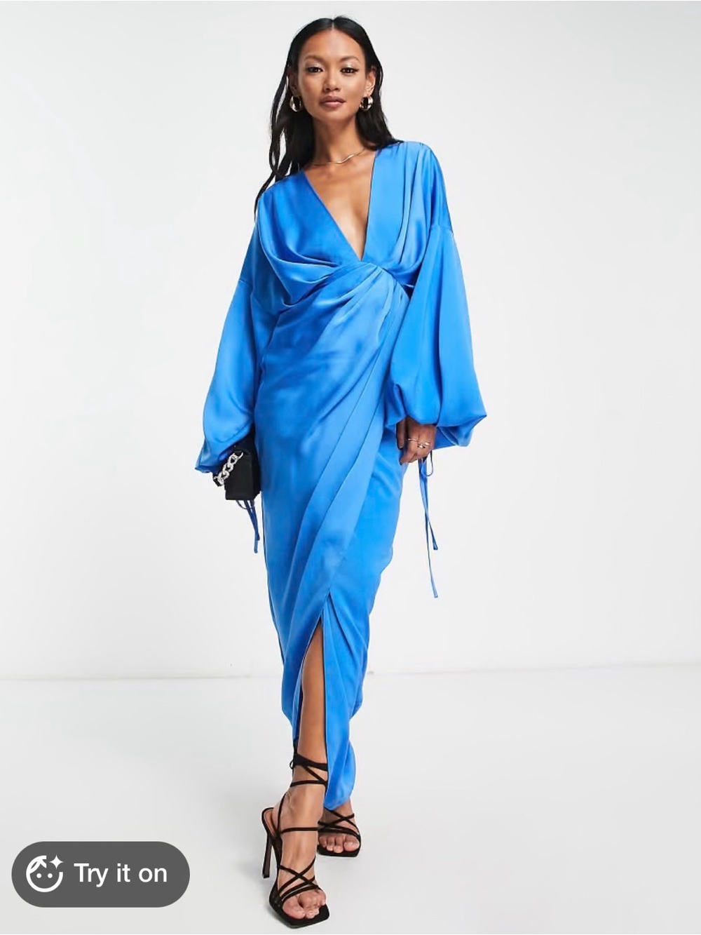 ASOS Bright Blue Long Sleeve Wrap Midi Dress